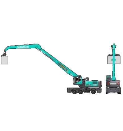 作业幅度达18米，，，，，，龙8头号玩家智能首台轮式抓料机乐成下线